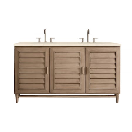 James Martin Vanities Portland 60in Double Vanity Whitewashed Walnut w/ 3 CM Eternal Marfil Quartz Top 620-V60D-WW-3EMR